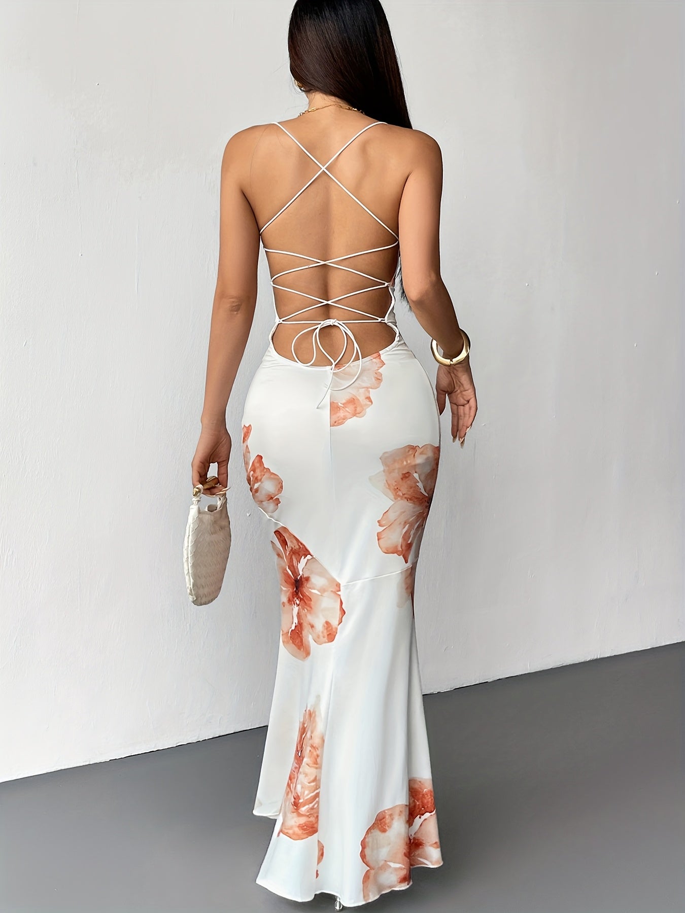 Women's Off-Shoulder Floral Print Bodycon Maxi Dress – Sleeveless High-Low Hem, Stretchy Summer Beach Outfit