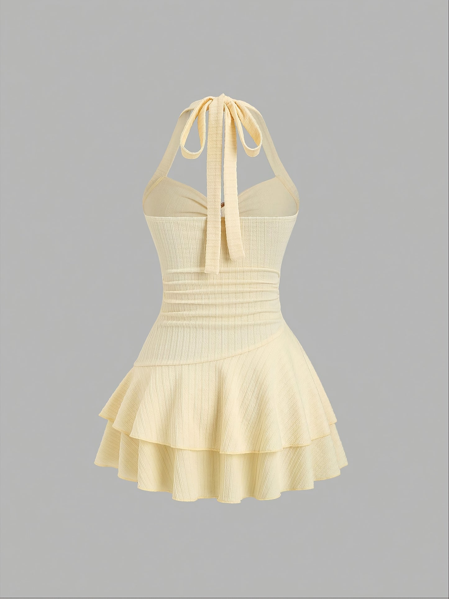 Women's Halter Neck Beach Party Dress – Metallic Accent, Layered Ruffle Hem, Lightweight A-Line Mini